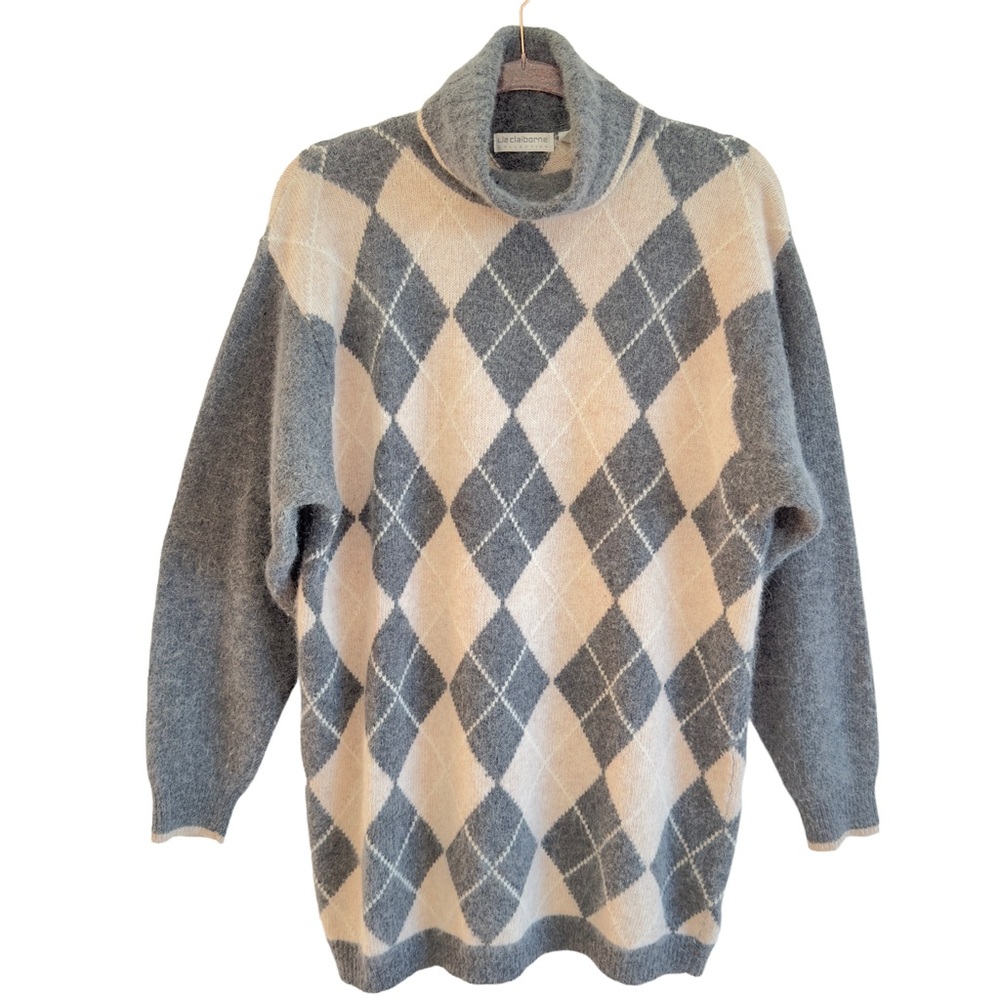 Lambswool Angora Knit Sweater Tunic Dress Argyle Diamond Plaid Academia Jumper